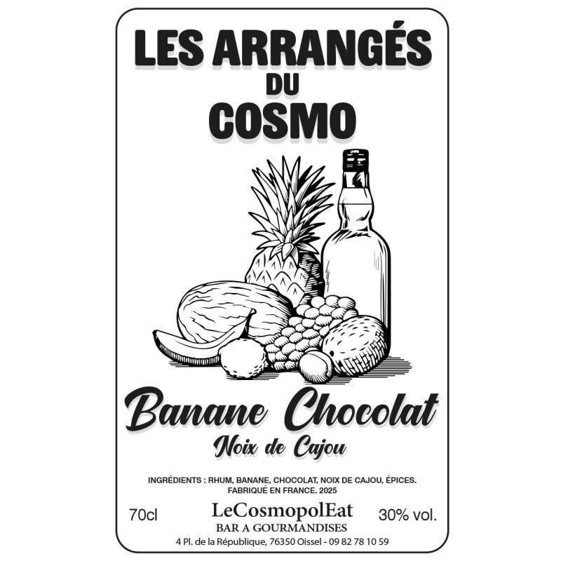 Rhum arrangé maison – Banane, Chocolat & Noix de cajou 70cl 30%